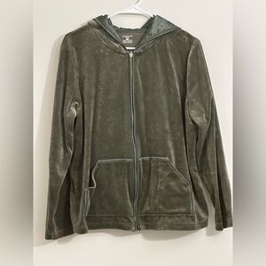 Jones New York Sport Green Velvet look Zip-Up Hoodie